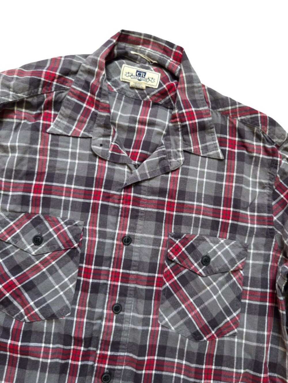 Club Room Men's Large Plaid Button Up Shirt Gray Red Long Sleeve 100% Cotton